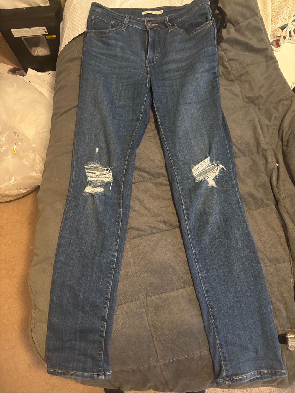 Levi's Blue High-Rise Distressed Straight Jeans